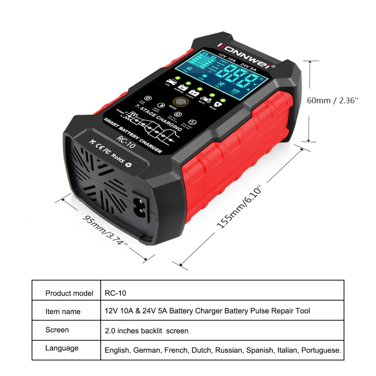 KONNWEI CR-10 2 inch Car Battery Charger Battery Pulse Repair Tool, Plug Type:UK Plug - In Car by KONNWEI | Online Shopping UK | buy2fix