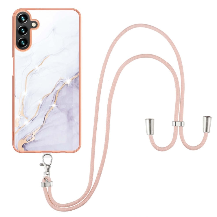 For Samsung Galaxy A54 5G Electroplating Marble IMD TPU Phone Case with Lanyard(White 006) - Galaxy Phone Cases by buy2fix | Online Shopping UK | buy2fix