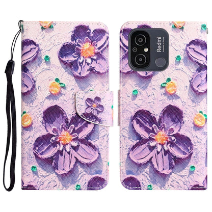 For Xiaomi Redmi 12C Colored Drawing Leather Phone Case(Purple Flower) - Xiaomi Cases by buy2fix | Online Shopping UK | buy2fix