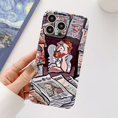 For iPhone 14 Precise Hole Oil Painting Glossy PC Phone Case(Newspaper) - iPhone 14 Cases by buy2fix | Online Shopping UK | buy2fix