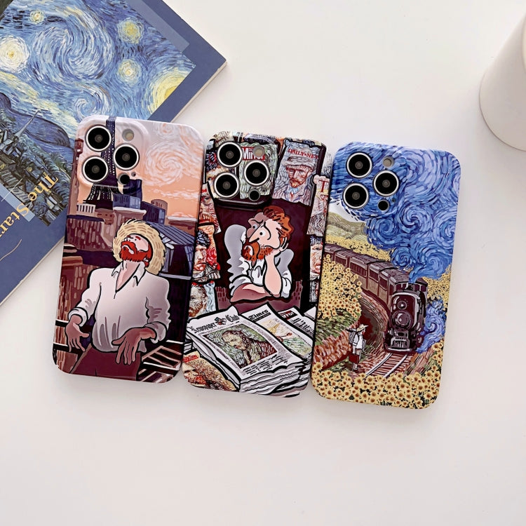 For iPhone 14 Precise Hole Oil Painting Glossy PC Phone Case(Train) - iPhone 14 Cases by buy2fix | Online Shopping UK | buy2fix