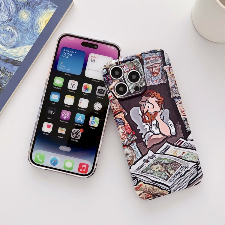 For iPhone 14 Precise Hole Oil Painting Glossy PC Phone Case(Newspaper) - iPhone 14 Cases by buy2fix | Online Shopping UK | buy2fix