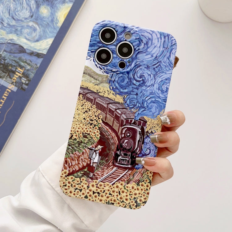 For iPhone 12 Pro Precise Hole Oil Painting Glossy PC Phone Case(Train) - iPhone 12 / 12 Pro Cases by buy2fix | Online Shopping UK | buy2fix