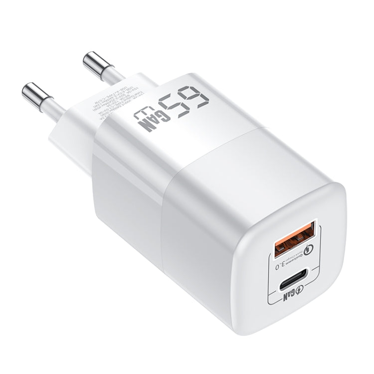 KUULAA RY-U65A 65W USB + USB-C / Type-C Dual Port Gallium Nitride Charger, Plug:EU(White) - USB Charger by KUULAA | Online Shopping UK | buy2fix