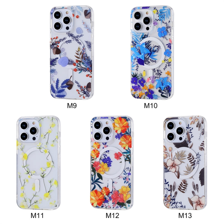 For iPhone 13 Transparent Double Sided Magsafe Phone Case(Sky Blue Flower) - iPhone 13 Cases by buy2fix | Online Shopping UK | buy2fix