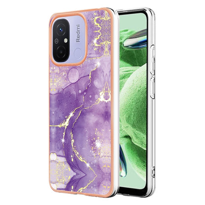 For Xiaomi Redmi 12C/11A 4G Global Electroplating Marble Dual-side IMD Phone Case(Purple 002) - Xiaomi Cases by buy2fix | Online Shopping UK | buy2fix