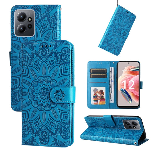 For Xiaomi Redmi Note 12 4G Global Embossed Sunflower Leather Phone Case(Blue) - Note 12 Cases by buy2fix | Online Shopping UK | buy2fix