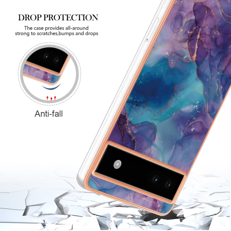 For Google Pixel 6A Electroplating Marble Dual-side IMD Phone Case(Purple 016) - Google Cases by buy2fix | Online Shopping UK | buy2fix