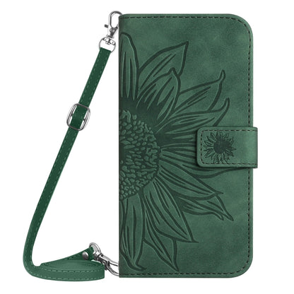 For Sony Xperia 1 V HT04 Skin Feel Sun Flower Embossed Flip Leather Phone Case with Lanyard(Green) - Sony Cases by buy2fix | Online Shopping UK | buy2fix