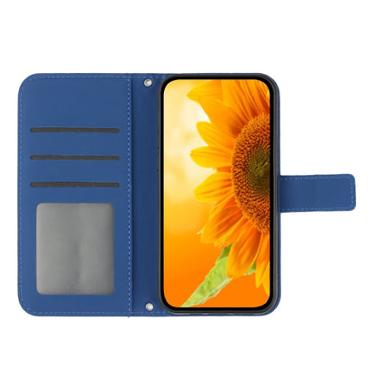 For Sony Xperia 1 V HT04 Skin Feel Sun Flower Embossed Flip Leather Phone Case with Lanyard(Dark Blue) - Sony Cases by buy2fix | Online Shopping UK | buy2fix