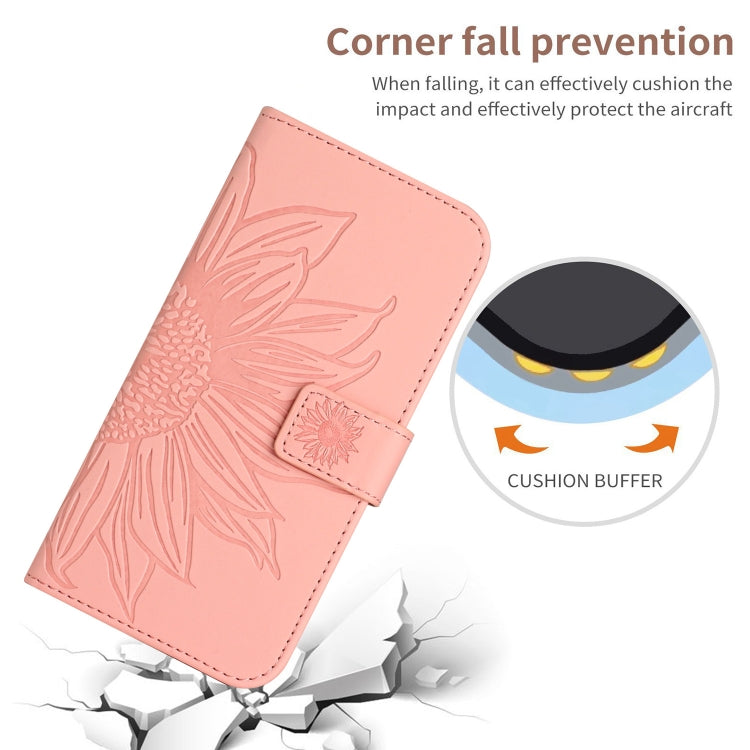 For Sony Xperia 10 V HT04 Skin Feel Sun Flower Embossed Flip Leather Phone Case with Lanyard(Pink) - Sony Cases by buy2fix | Online Shopping UK | buy2fix