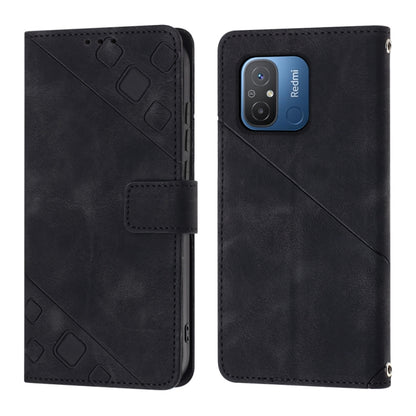 For Xiaomi Poco C55 / Redmi 12C / 11A Skin-feel Embossed Leather Phone Case(Black) - Xiaomi Cases by buy2fix | Online Shopping UK | buy2fix