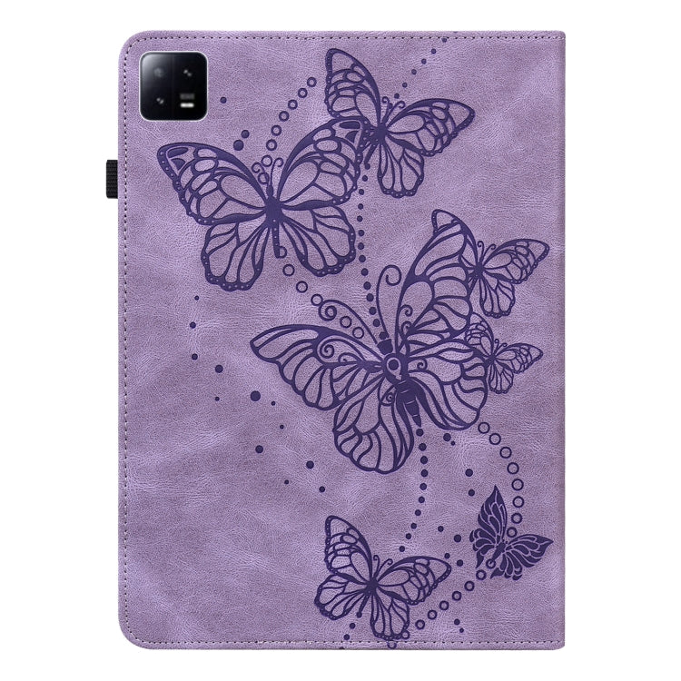 For Xiaomi Pad 6 Embossed Butterfly Pattern Leather Tablet Case(Purple) -  by buy2fix | Online Shopping UK | buy2fix