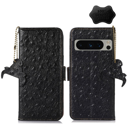 For Google Pixel 8 Pro Ostrich Pattern Genuine Leather RFID Phone Case(Black) - Google Cases by buy2fix | Online Shopping UK | buy2fix