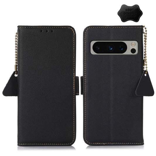 For Google Pixel 8 Pro Side-Magnetic TJ Genuine Leather RFID Phone Case(Black) - Google Cases by buy2fix | Online Shopping UK | buy2fix