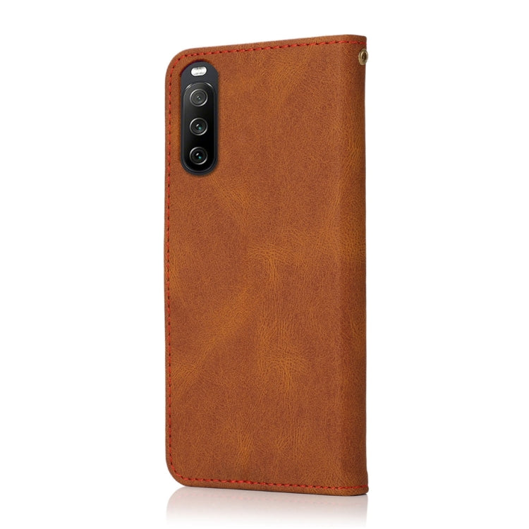 For Sony Xperia 10 V 2023 Dual-color Stitching Leather Phone Case(Brown Red) - Sony Cases by buy2fix | Online Shopping UK | buy2fix