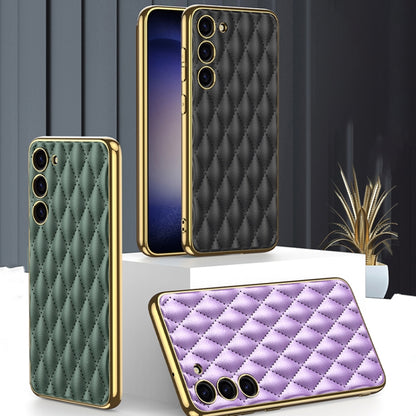 For Samsung Galaxy S23+ 5G GKK Rhombus Pattern Electroplating Plain PU Phone Case(Purple) - Galaxy S23+ 5G Cases by GKK | Online Shopping UK | buy2fix