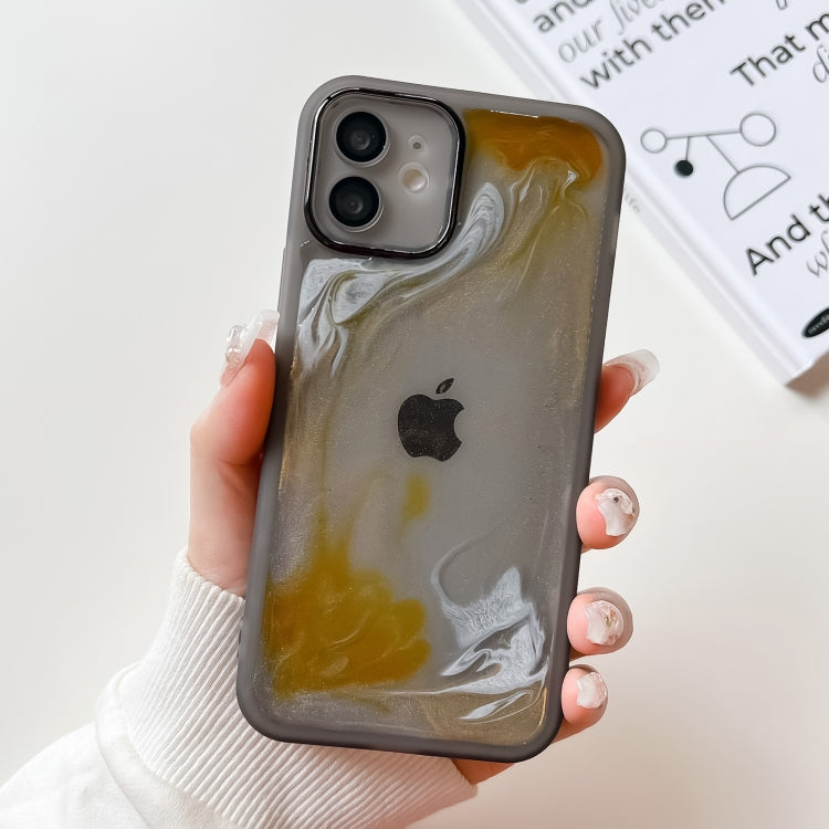 For iPhone 12 Oil Painting Electroplating TPU Phone Case(Grey) - iPhone 12 / 12 Pro Cases by buy2fix | Online Shopping UK | buy2fix