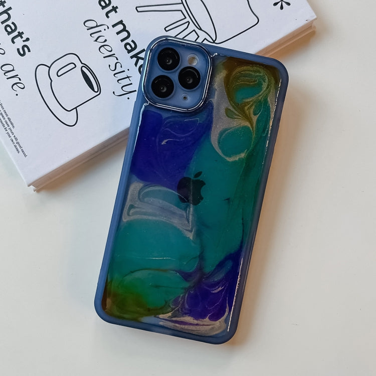 For iPhone 11 Pro Max Oil Painting Electroplating TPU Phone Case(Blue) - iPhone 11 Pro Max Cases by buy2fix | Online Shopping UK | buy2fix