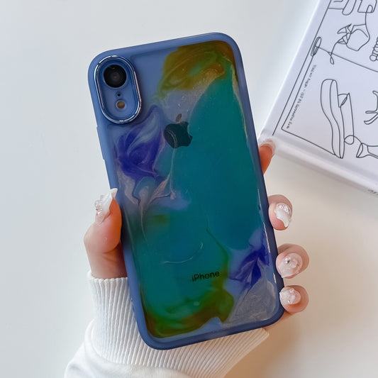 For iPhone XR Oil Painting Electroplating TPU Phone Case(Blue) - More iPhone Cases by buy2fix | Online Shopping UK | buy2fix