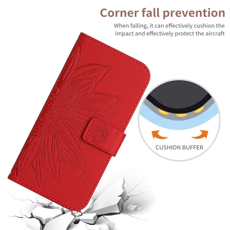 For Xiaomi Poco F5 Skin Feel Sun Flower Embossed Flip Leather Phone Case with Lanyard(Red) - Xiaomi Cases by buy2fix | Online Shopping UK | buy2fix