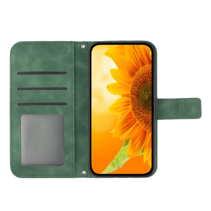 For Xiaomi Poco F5 Pro Skin Feel Sun Flower Embossed Flip Leather Phone Case with Lanyard(Green) - Xiaomi Cases by buy2fix | Online Shopping UK | buy2fix