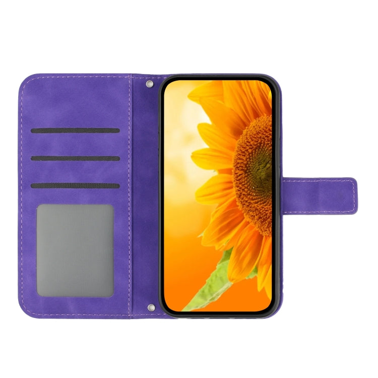 For Xiaomi Redmi 12 4G Global Skin Feel Sun Flower Embossed Flip Leather Phone Case with Lanyard(Dark Purple) - Xiaomi Cases by buy2fix | Online Shopping UK | buy2fix