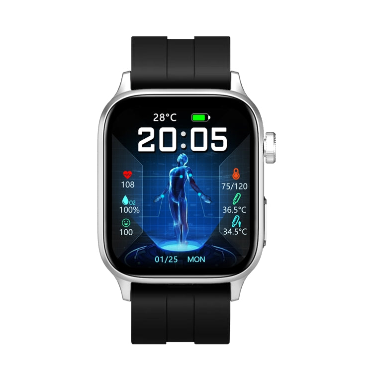 GT22 1.85 inch TFT Screen Silicone Band Health Smart Watch, Support Bluetooth Call / Plateau Blood Oxygen / Body Temperature / Arrhythmia / TI Heart Rate Monitoring(Black Silver) - Smart Watches by buy2fix | Online Shopping UK | buy2fix