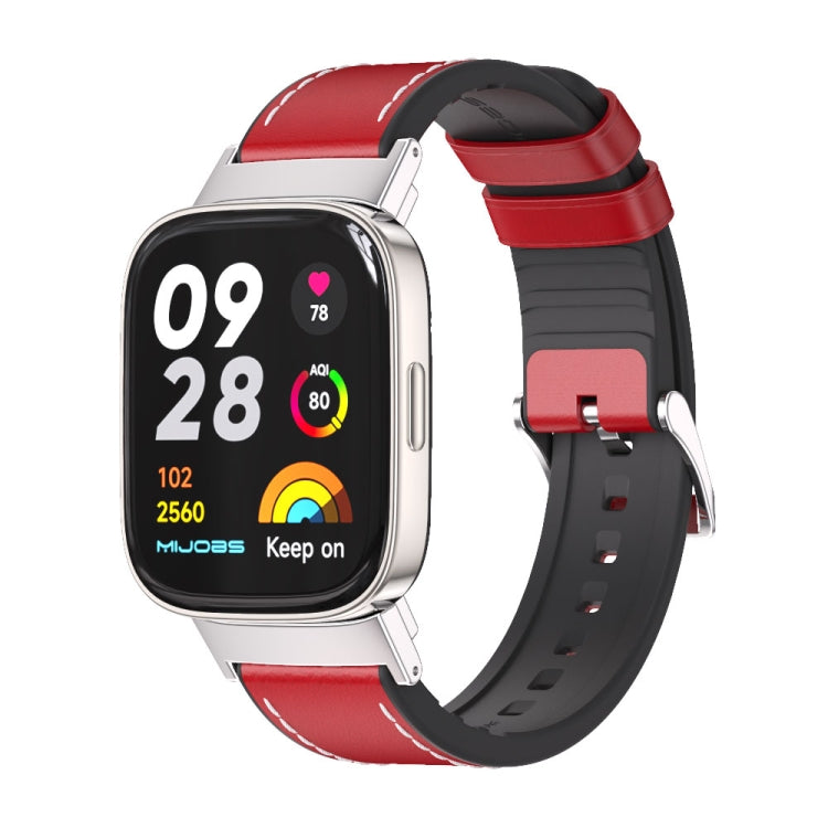 For Redmi Watch 3 Mijobs TPU Leather Watch Band(Red Silver) - Watch Bands by MIJOBS | Online Shopping UK | buy2fix