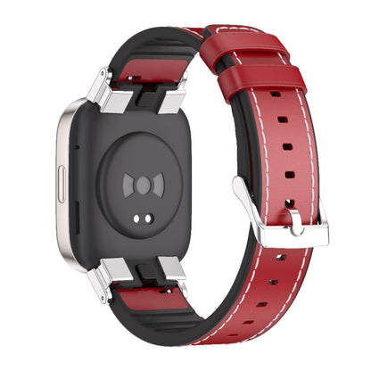 For Redmi Watch 3 Mijobs TPU Leather Watch Band(Red Silver) - Watch Bands by MIJOBS | Online Shopping UK | buy2fix