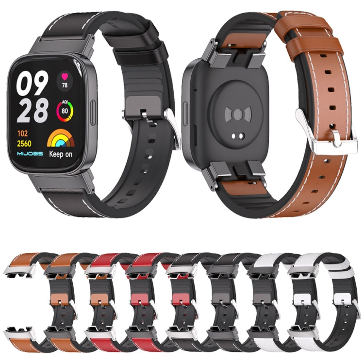 For Redmi Watch 3 Mijobs TPU Leather Watch Band(Red Silver) - Watch Bands by MIJOBS | Online Shopping UK | buy2fix