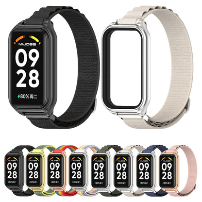 For Xiaomi Smart Band 8 Active / Redmi Band 2 Mijobs Metal Shell Nylon Breathable Watch Band(Black Silver) - Watch Bands by MIJOBS | Online Shopping UK | buy2fix