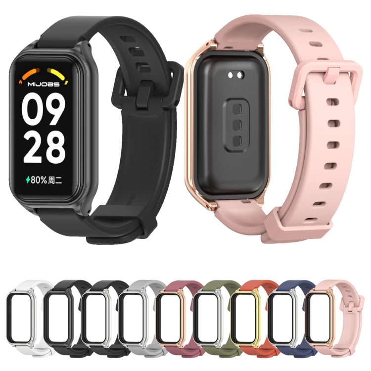 For Xiaomi Smart Band 8 Active / Redmi Band 2 Mijobs Metal Shell Silicone Watch Band(Pink Rose Gold) - Watch Bands by MIJOBS | Online Shopping UK | buy2fix