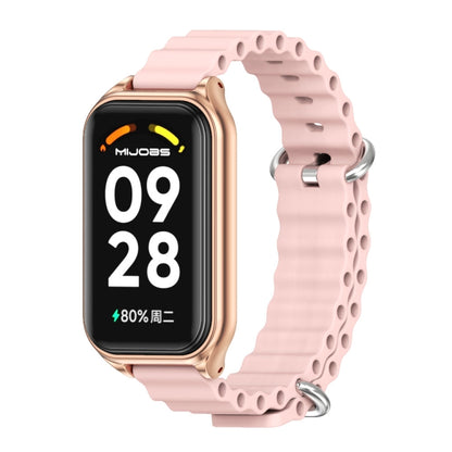 For Xiaomi Smart Band 8 Active / Redmi Band 2 Mijobs Metal Shell Ocean Silicone Watch Band(Pink Rose Gold) - Watch Bands by MIJOBS | Online Shopping UK | buy2fix