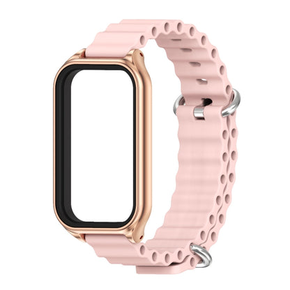 For Xiaomi Smart Band 8 Active / Redmi Band 2 Mijobs Metal Shell Ocean Silicone Watch Band(Pink Rose Gold) - Watch Bands by MIJOBS | Online Shopping UK | buy2fix