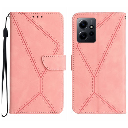 For Xiaomi Redmi Note 12 4G Stitching Embossed Leather Phone Case(Pink) - Note 12 Cases by buy2fix | Online Shopping UK | buy2fix