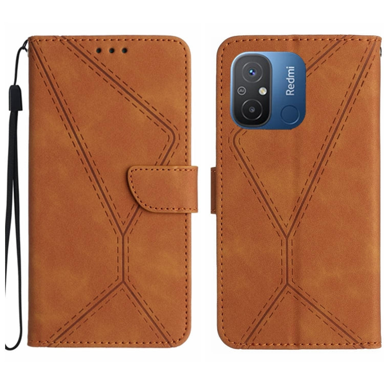 For Xiaomi Redmi 11A Stitching Embossed Leather Phone Case(Brown) - Xiaomi Cases by buy2fix | Online Shopping UK | buy2fix