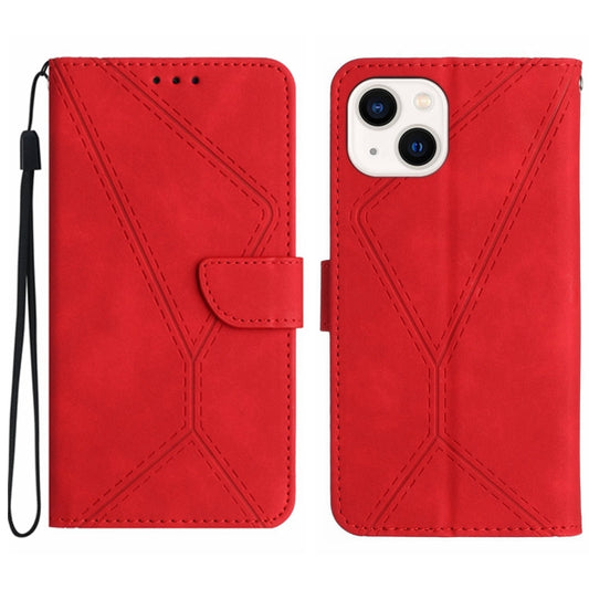 For iPhone 14 Stitching Embossed Leather Phone Case(Red) - iPhone 14 Cases by buy2fix | Online Shopping UK | buy2fix