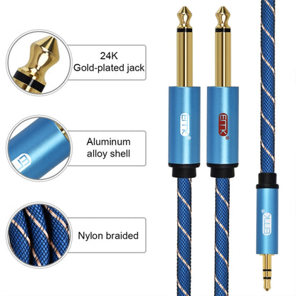 EMK 3.5mm Jack Male to 2 x 6.35mm Jack Male Gold Plated Connector Nylon Braid AUX Cable for Computer / X-BOX / PS3 / CD / DVD, Cable Length:1.5m(Dark Blue) -  by EMK | Online Shopping UK | buy2fix