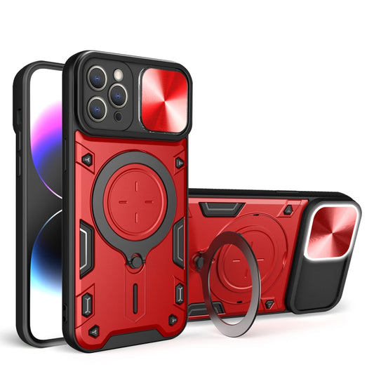 For iPhone 13 Pro CD Texture Sliding Camshield Magnetic Holder Phone Case(Red) - iPhone 13 Pro Cases by buy2fix | Online Shopping UK | buy2fix