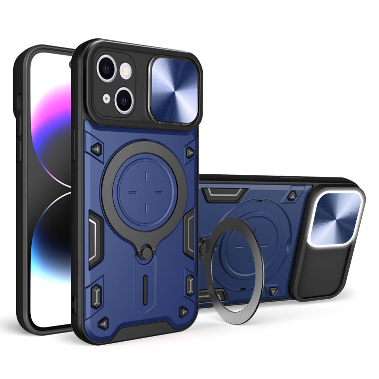 For iPhone 15 Plus CD Texture Sliding Camshield Magnetic Holder Phone Case(Blue) - iPhone 15 Plus Cases by buy2fix | Online Shopping UK | buy2fix