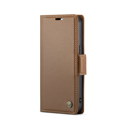 For iPhone 14 CaseMe 023 Butterfly Buckle Litchi Texture RFID Anti-theft Leather Phone Case(Brown) - iPhone 14 Cases by CaseMe | Online Shopping UK | buy2fix