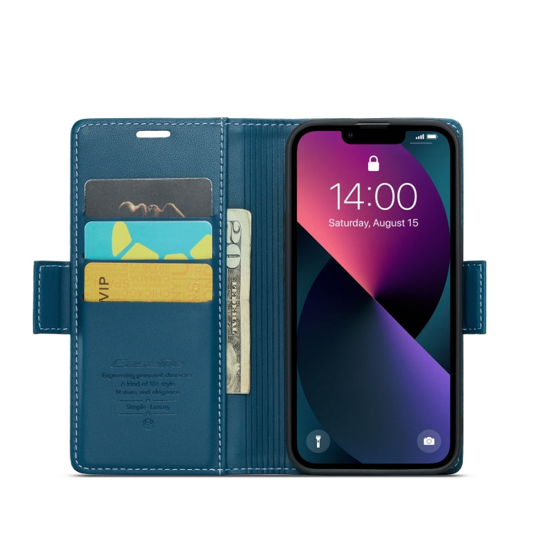 For iPhone 14 Plus CaseMe 023 Butterfly Buckle Litchi Texture RFID Anti-theft Leather Phone Case(Blue) - iPhone 14 Plus Cases by CaseMe | Online Shopping UK | buy2fix