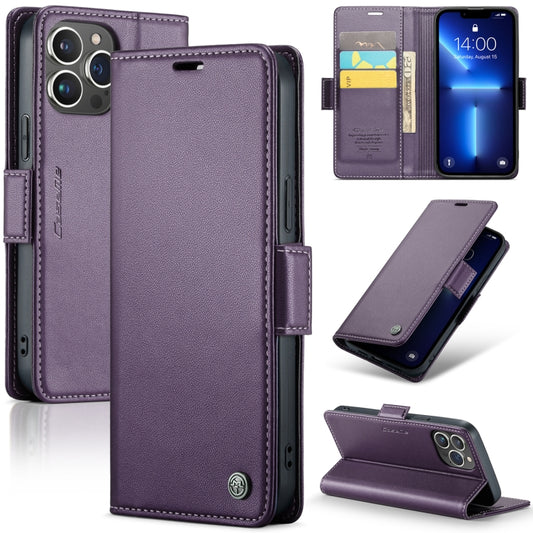 For iPhone 13 Pro CaseMe 023 Butterfly Buckle Litchi Texture RFID Anti-theft Leather Phone Case(Pearly Purple) - iPhone 13 Pro Cases by CaseMe | Online Shopping UK | buy2fix