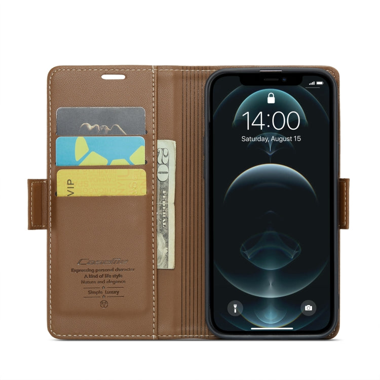 For iPhone 12 Pro Max CaseMe 023 Butterfly Buckle Litchi Texture RFID Anti-theft Leather Phone Case(Brown) - iPhone 12 Pro Max Cases by CaseMe | Online Shopping UK | buy2fix