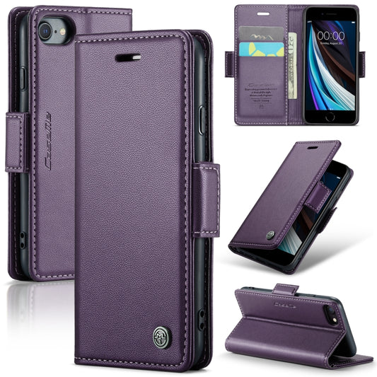 For iPhone SE 2022/SE 2020/6/7/8 CaseMe 023 Butterfly Buckle Litchi Texture RFID Anti-theft Leather Phone Case(Pearly Purple) - More iPhone Cases by CaseMe | Online Shopping UK | buy2fix