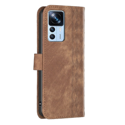 For Xiaomi 12T / 12T Pro Plaid Embossed Leather Phone Case(Brown) - Xiaomi Cases by buy2fix | Online Shopping UK | buy2fix