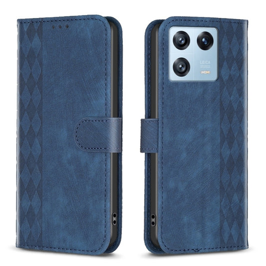 For Xiaomi 13 Pro Plaid Embossed Leather Phone Case(Blue) - 13 Pro Cases by buy2fix | Online Shopping UK | buy2fix