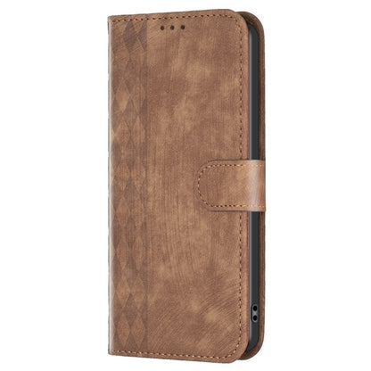 For Xiaomi Redmi Note 12 5G Global Plaid Embossed Leather Phone Case(Brown) - Note 12 Cases by buy2fix | Online Shopping UK | buy2fix