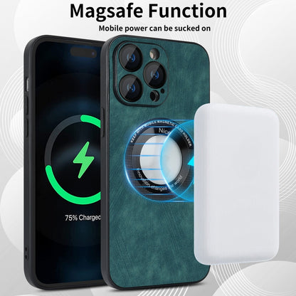 For iPhone 14 Pro Max Skin Feel Leather MagSafe Magnetic Phone Case(Green) - iPhone 14 Pro Max Cases by buy2fix | Online Shopping UK | buy2fix